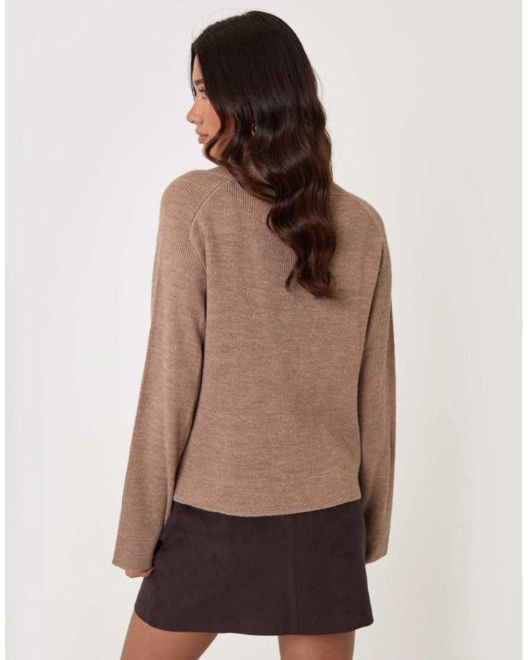 Threadbare Natural Deep Rib V-Neck Jumper