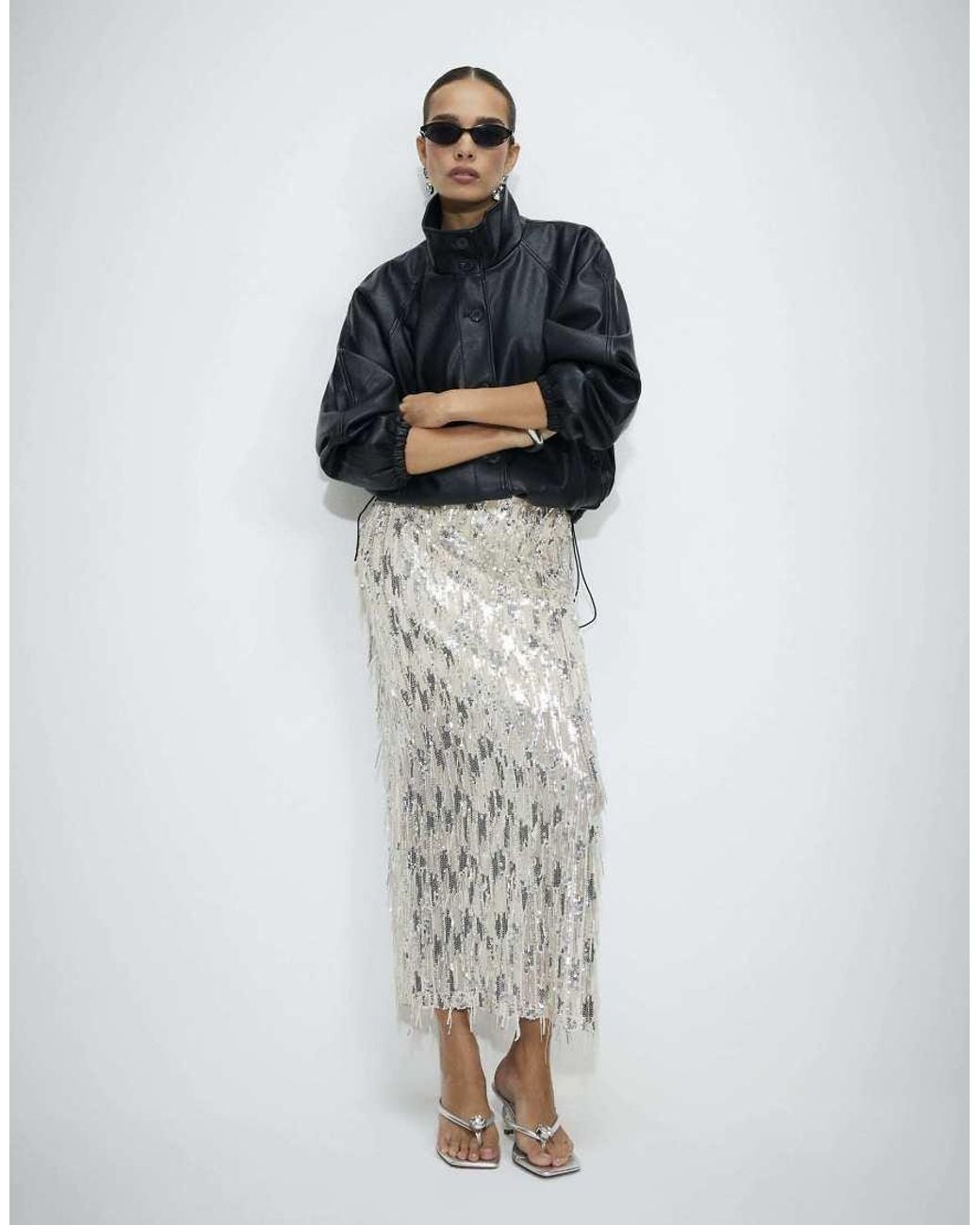 River Island Blue Sequin Midi Skirt