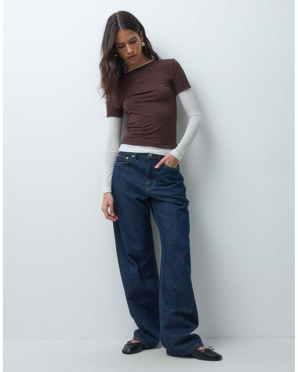 ASOS Blue Shrunken Double Layer Long Sleeve Tee