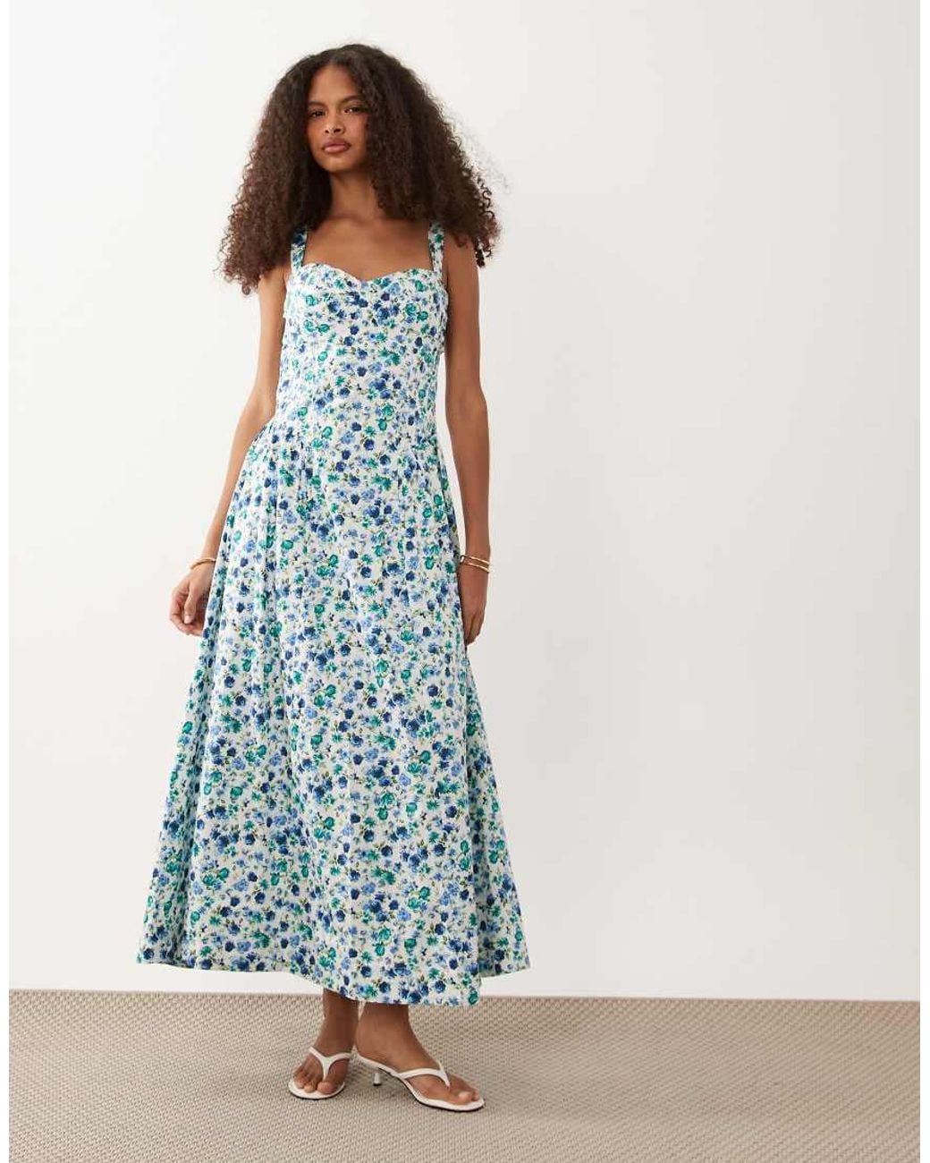 blue floral abercrombie dress & Fitch Corset Detail Maxi With Bulit in Asymmetric Mermaid Wedding Dress AT-FAB_Chiffon abercrombie emerson dress day comfort and style Size:40W/32L