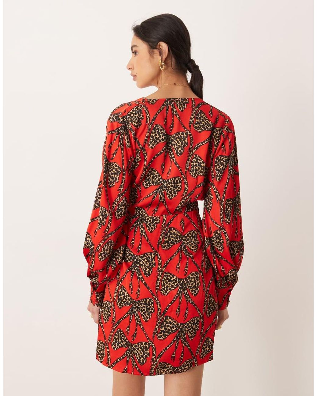 Never Fully Dressed Red Leopard Bow Satin Mini Dress