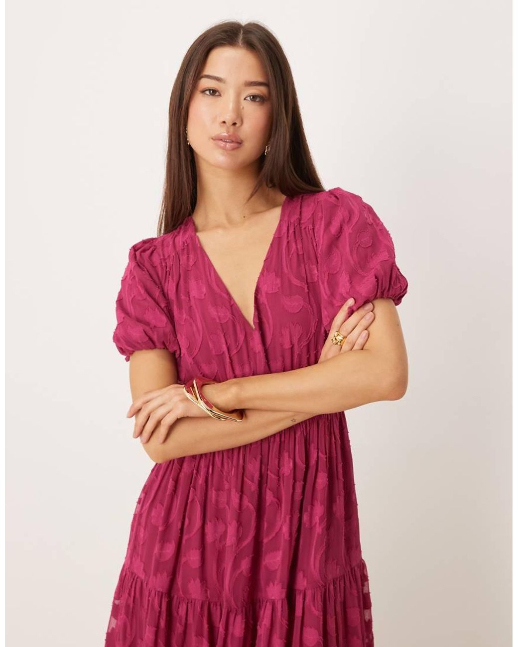 Lovedrobe Pink Short Sleeve Floral Burnout Midi Dress