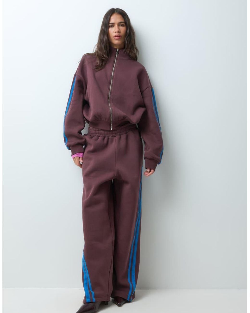 ASOS Purple Funnel Neck Stripe Detail Zip Up Jacket Co-ord