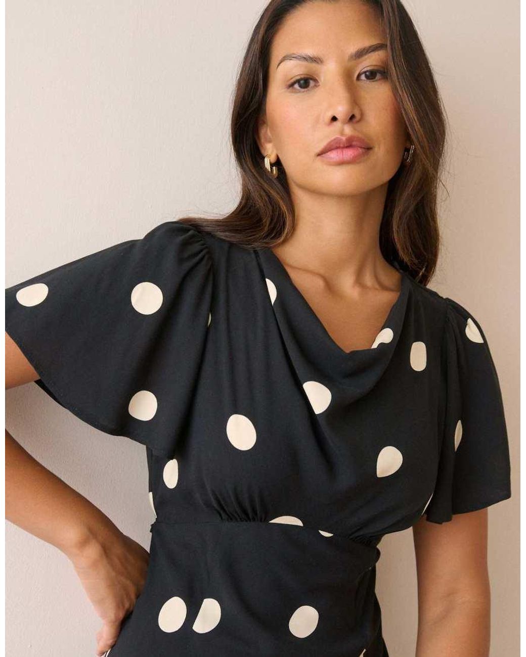 Nobody's Child Natural Polka Dot Cheryl Midi Dress