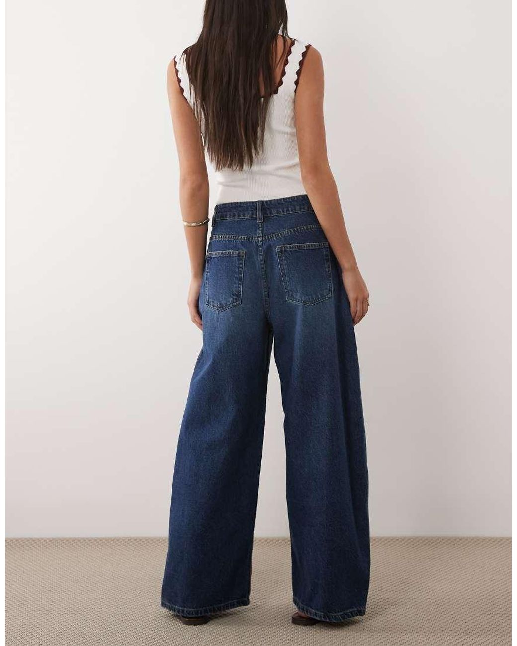 ASOS Blue Barrel Leg Jean With Adjustable Waist