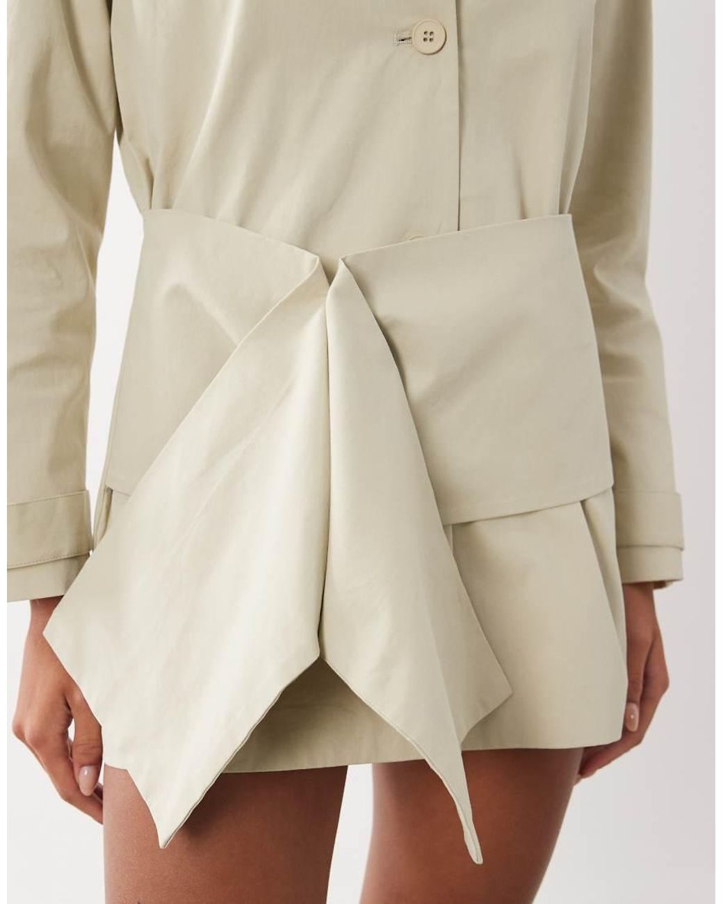 Lioness Natural Wiseguy Tailored Wrap Drape Detail Mini Dress