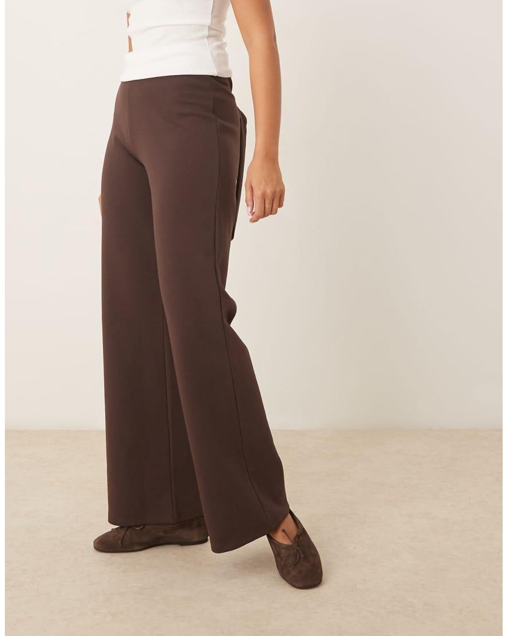 ASOS Natural Interlock Straight Leg Mid Rise Trousers With Cinched Back Detail