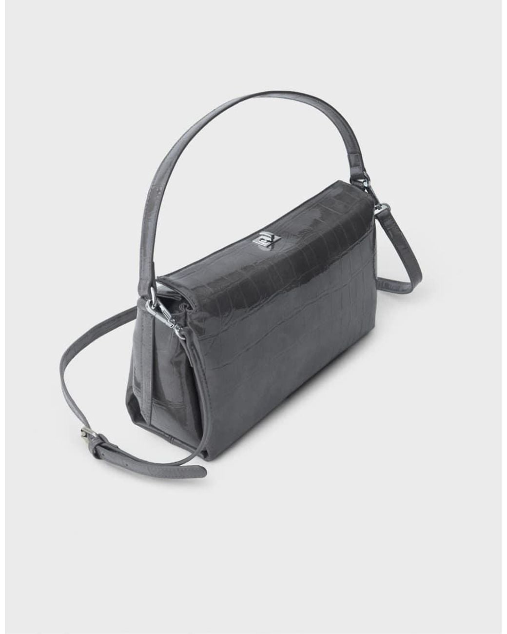 Stradivarius Gray Mock Croc Shoulder Bag