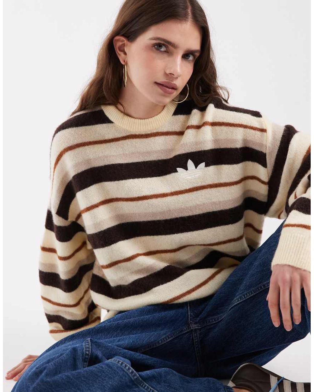 Adidas Originals White Knitted Essentials Striped Sweatshirt