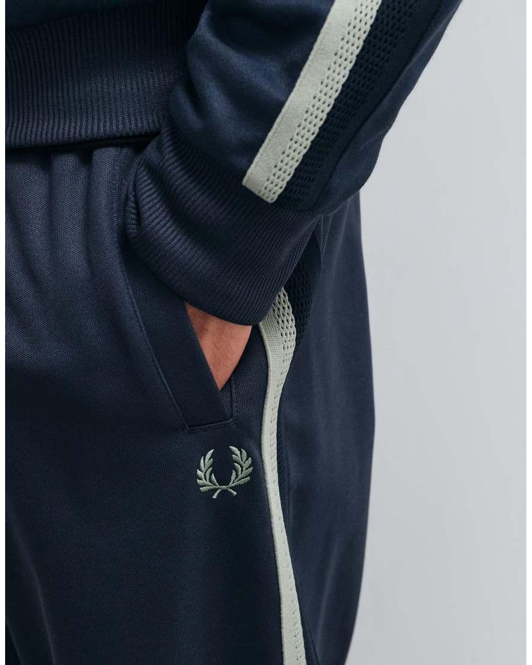 Fred Perry Blue Two Tone Mesh Tape Track Pants for men