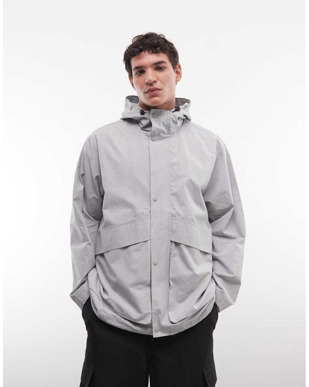 ASOS Gray Oversized Ripstop Windbreaker Jacket for men