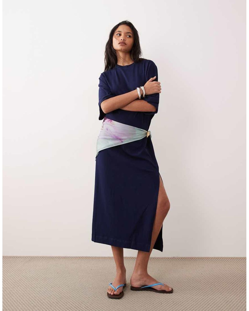 ASOS Blue Batwing T-shirt Midi Dress