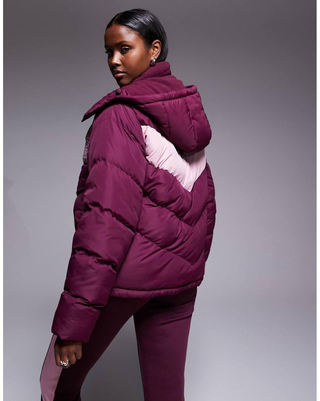 Threadbare Purple Ski Puffer Jacket With Pink Panel Contrast