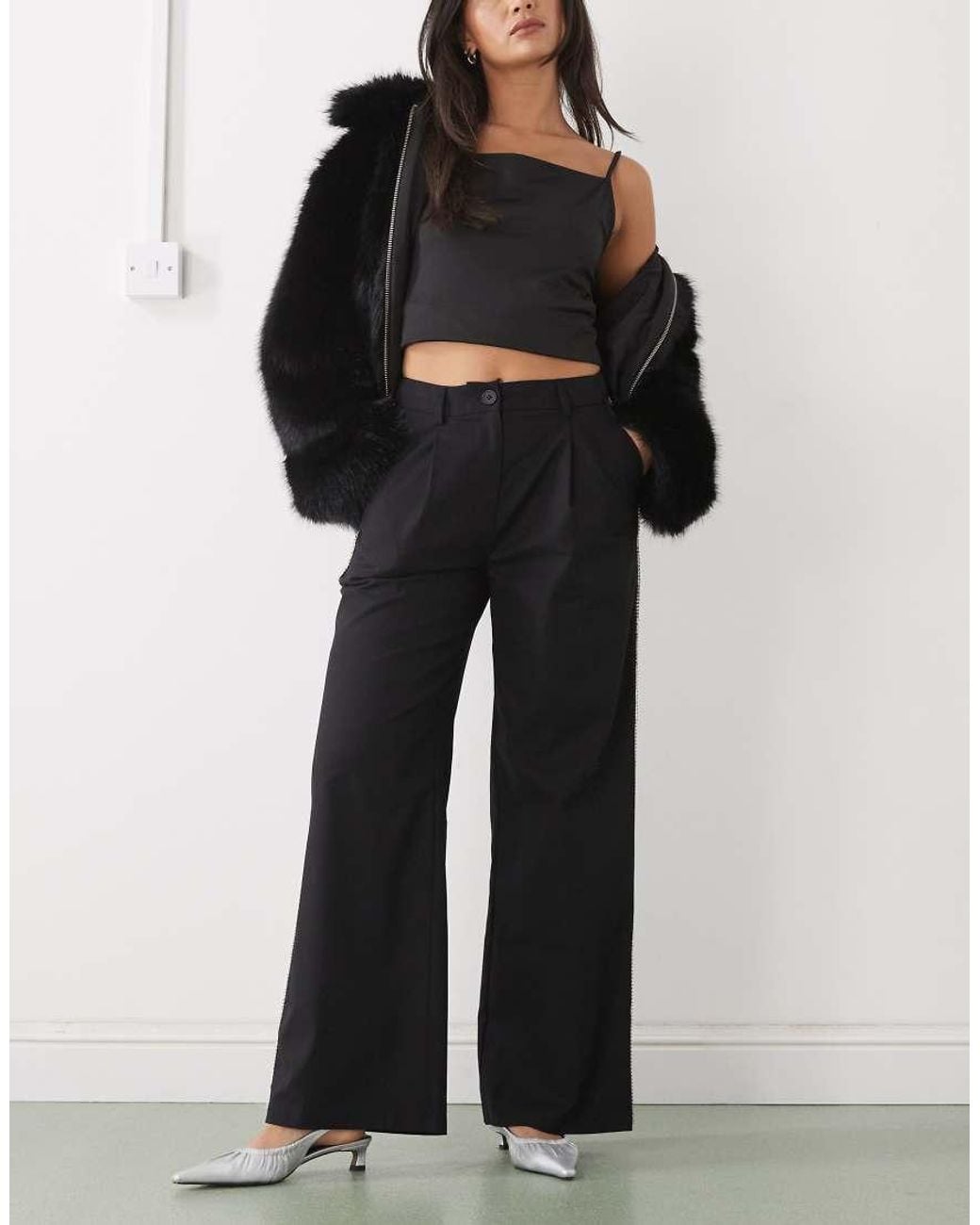 Reclaimed Vintage White Wide Leg Tailored Pants With Diamante Side Detail