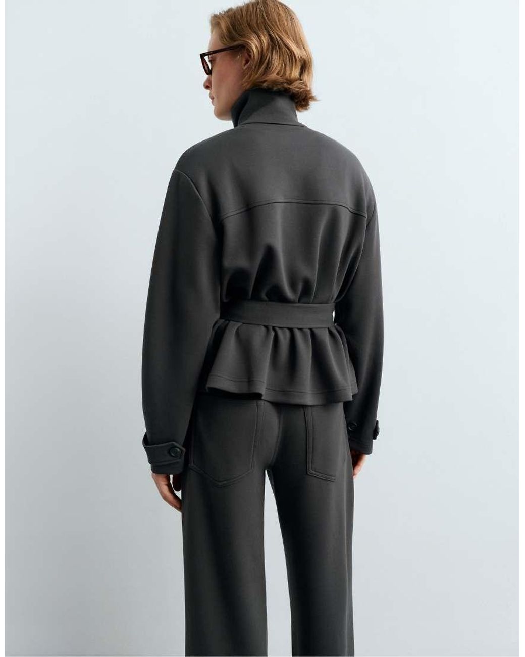 Oysho Gray Belted Jacket With Pockets