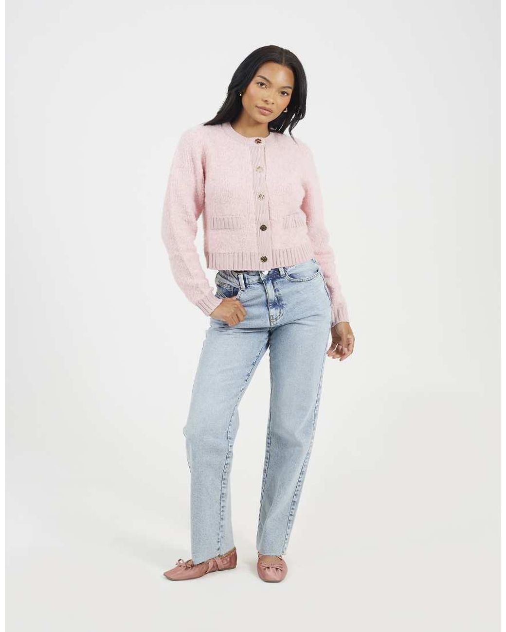 Brave Soul Pink Button Through Boucle Cardigan