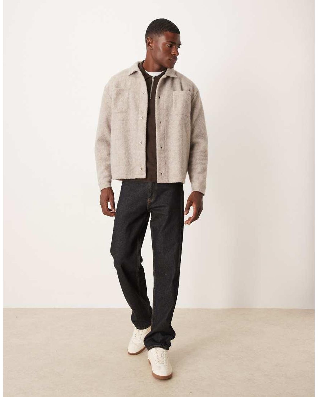 ASOS Natural Relaxed Jacket With Wool Look for men