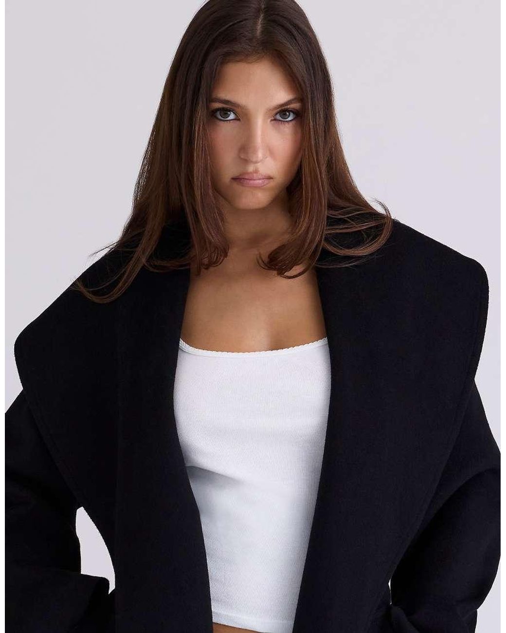 House Of Cb Blue Cocoon Wool Shawl Collar Coat