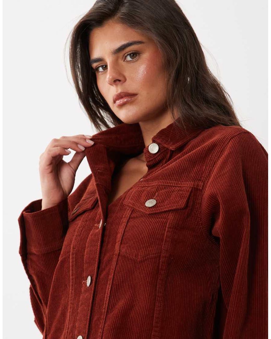 Nobody's Child Red Sheena Cord Spread Collar Button Down Shirt Dress