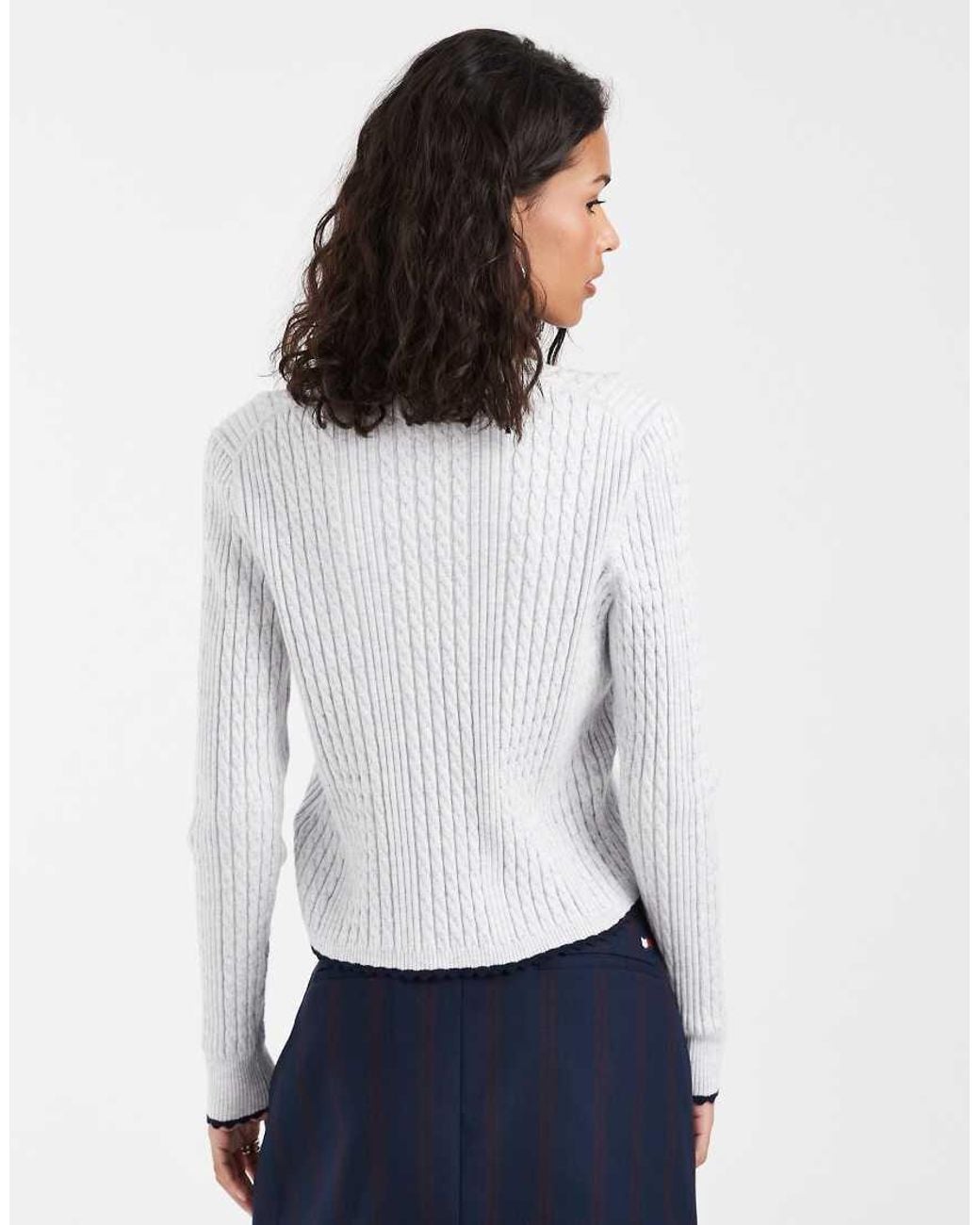 Tommy Hilfiger Gray Flag Logo Cable Knit Cardigan