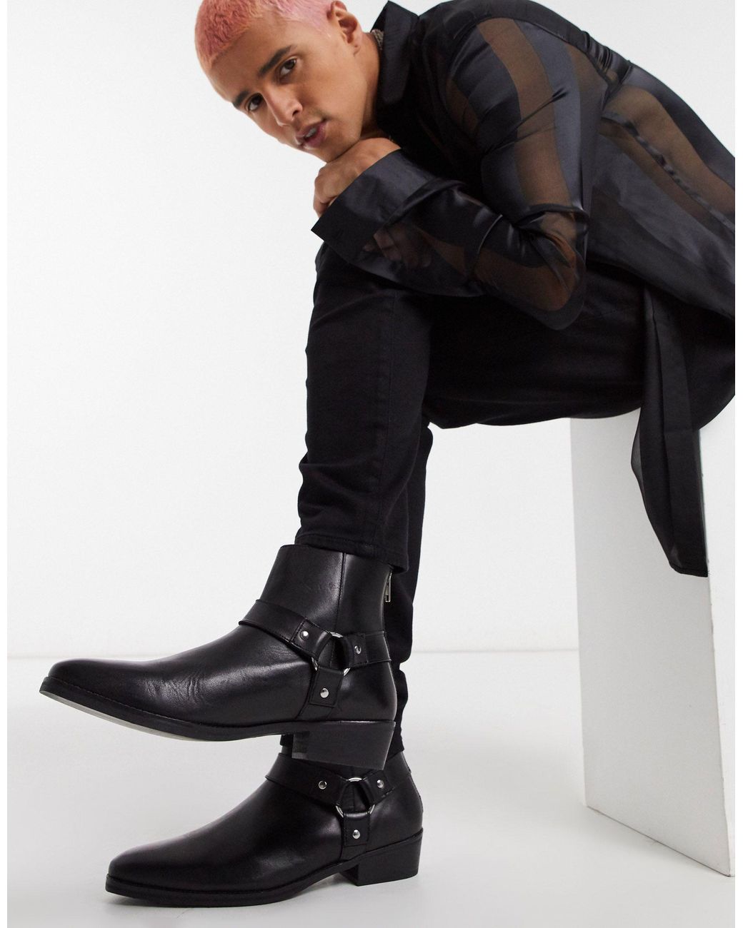 ASOS Leather Cuban Heel Western Chelsea 