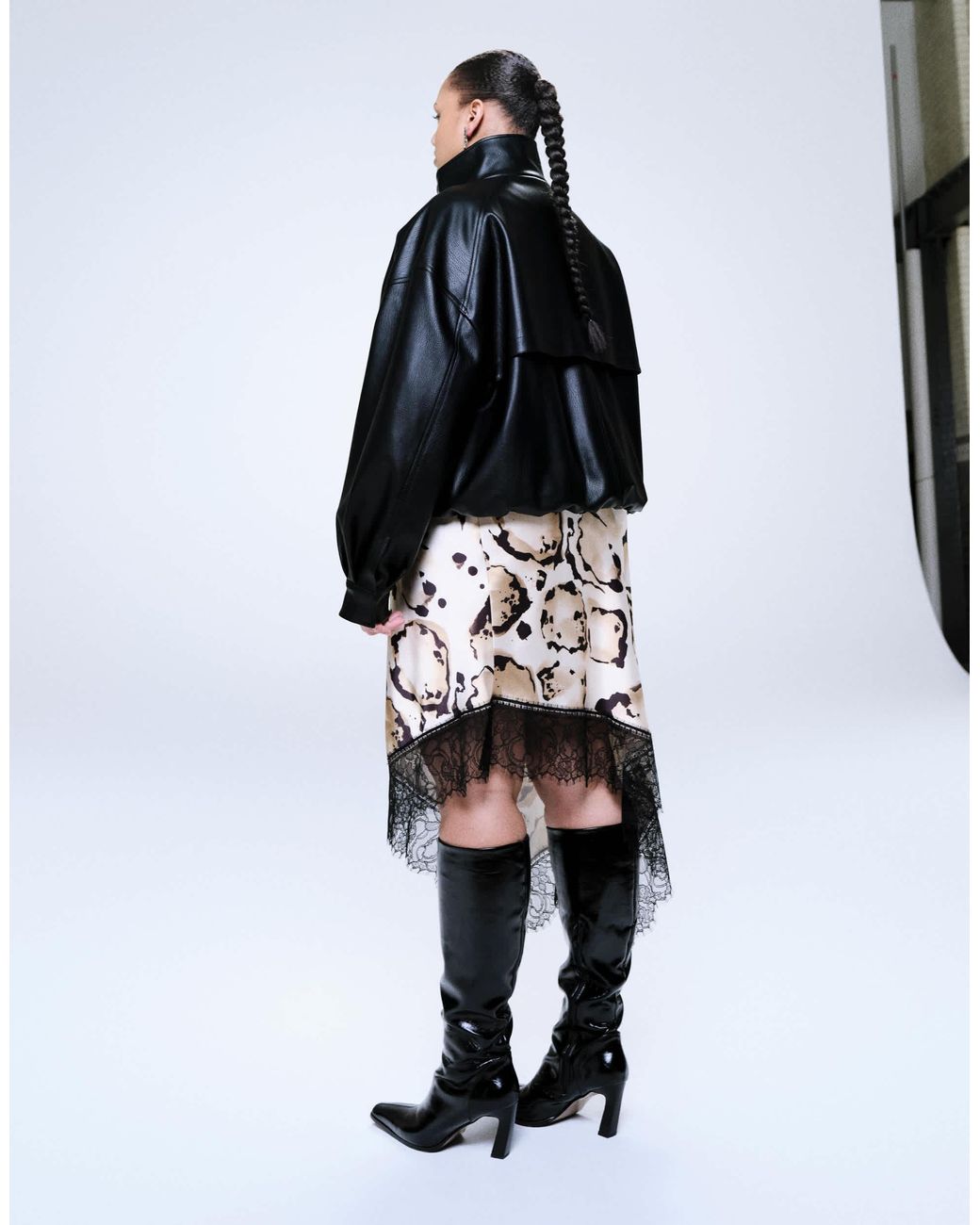 ASOS Black Asos Design Curve Satin Asymmetric Lace Trim Skirt