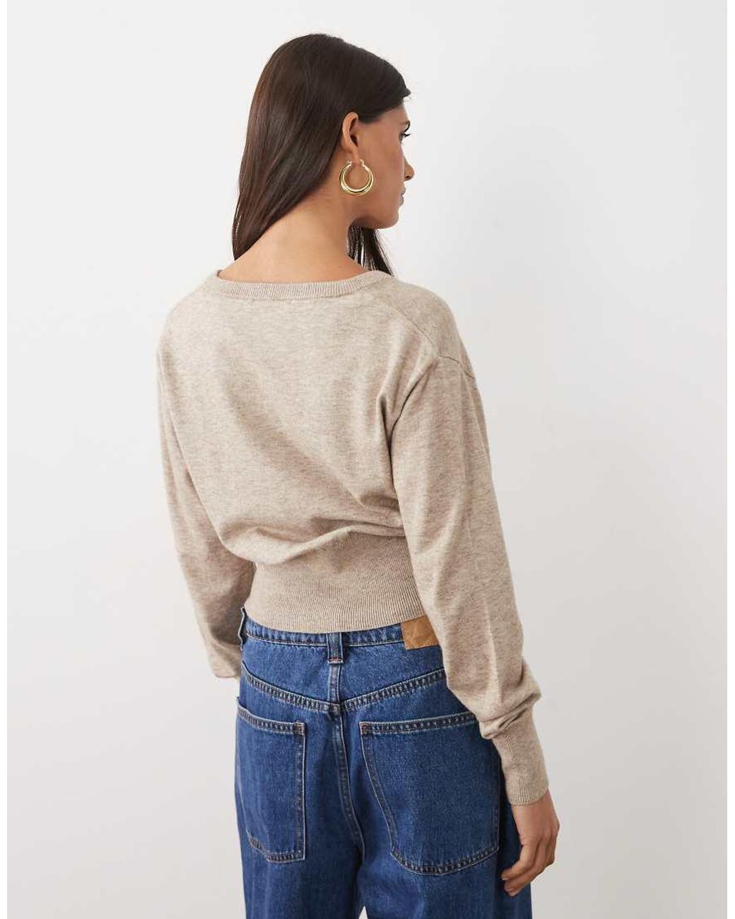 Gina Tricot Natural Cinched Waist Fitted Cardigan