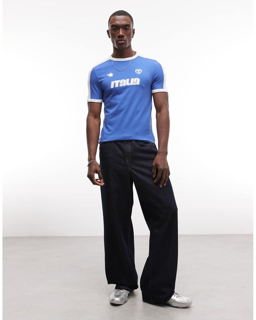 ASOS Blue Muscle Ringer T-shirt With Italia Football Graphic for men
