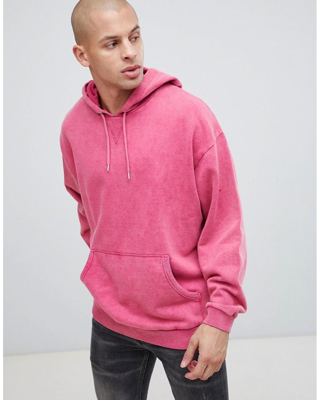 ASOS Cotton Oversized Hoodie With Acid Wash In Pink for Men | Lyst