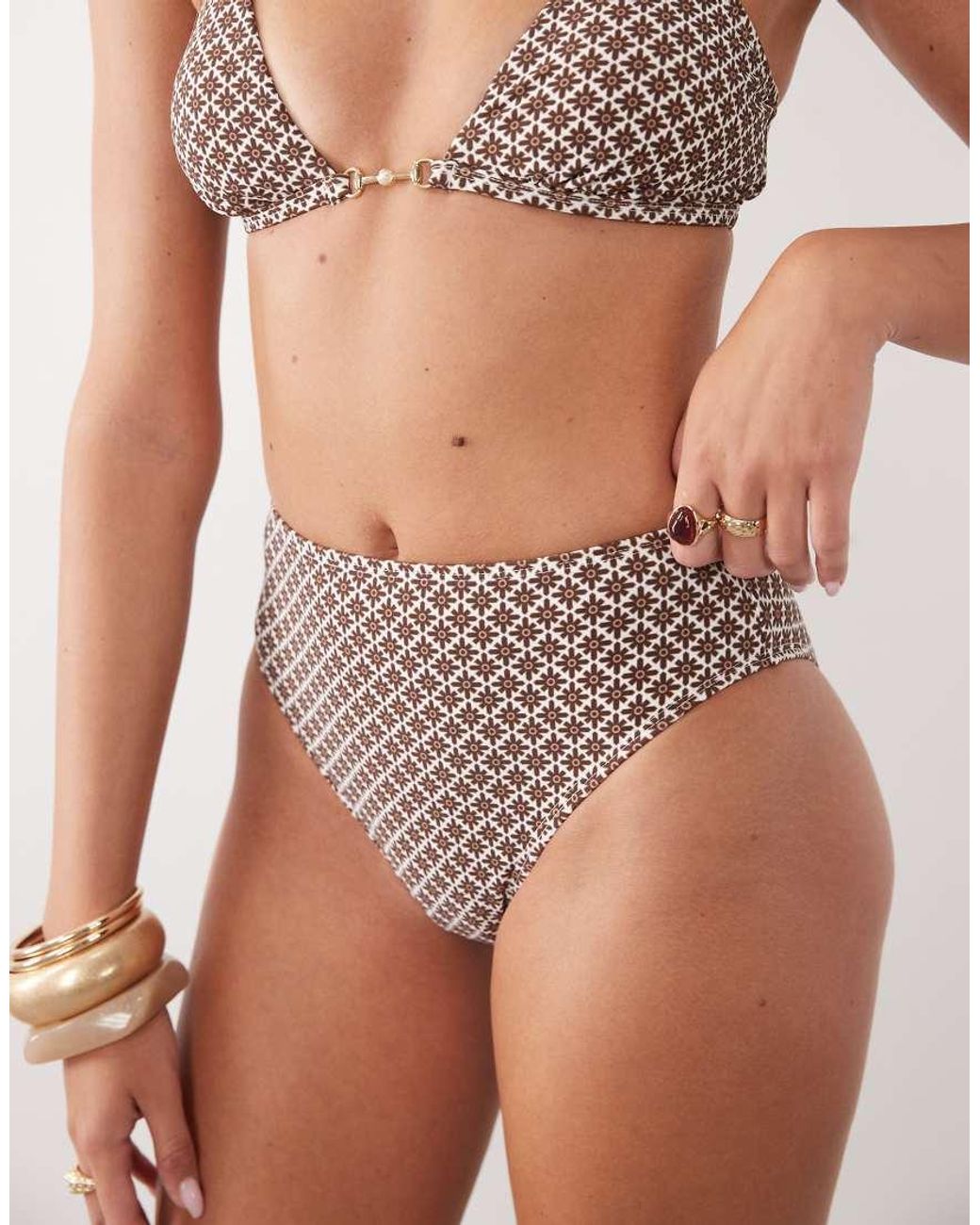 CUPSHE Brown Geo Print High Waisted Bikini Bottom