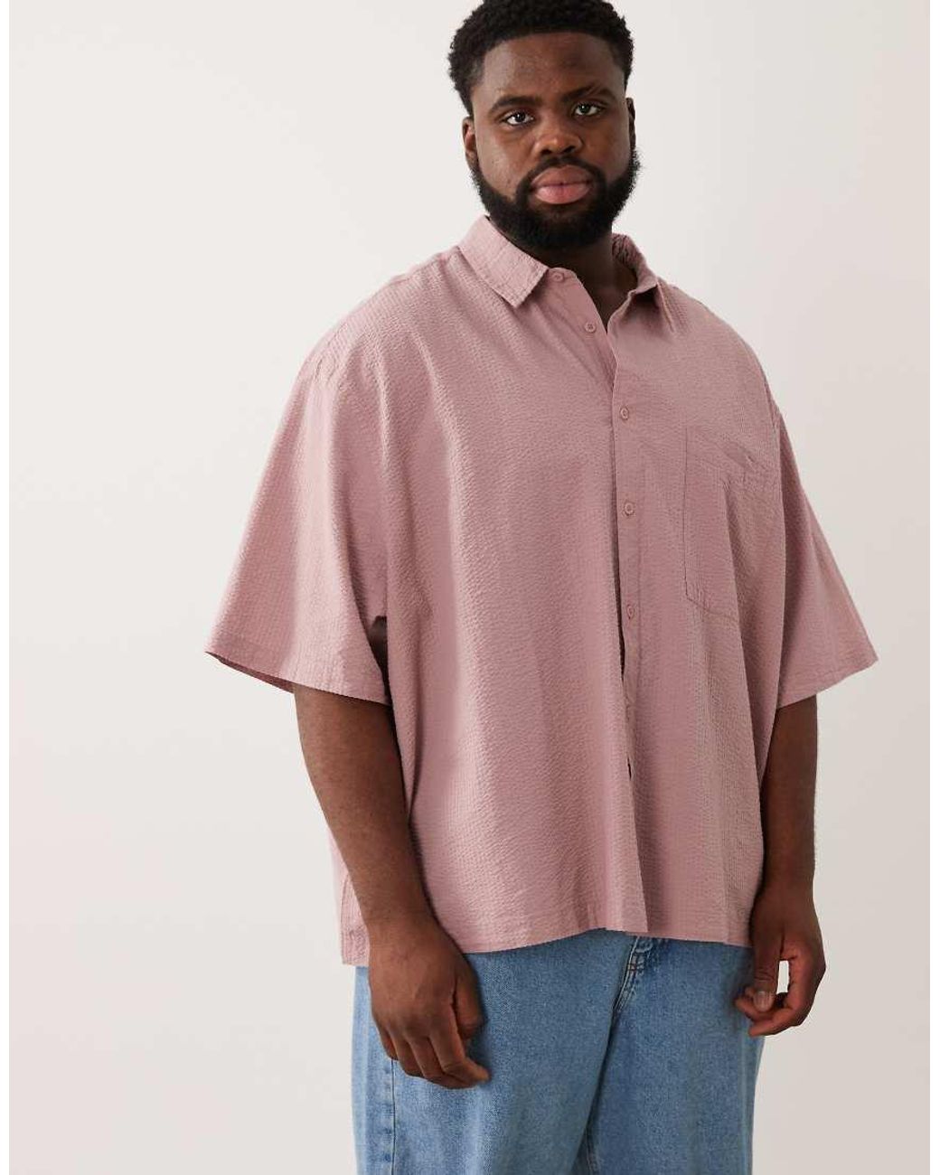 ASOS Pink Oversized Seersucker Shirt for men
