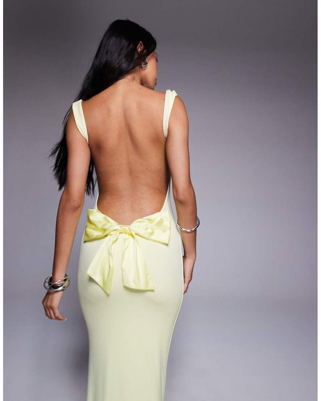 Tiger Mist Zita Square Neck Open Scoop Back Satin Bow Detail Maxi Dress in  Grey | Lyst UK