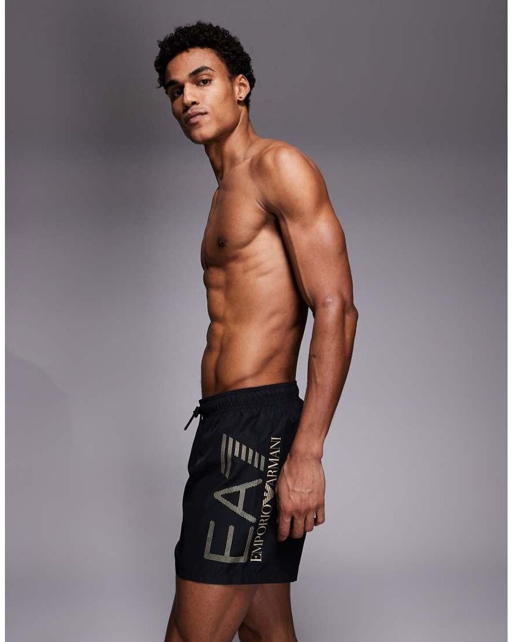 EA7 Black Armani Logo Swim Shorts for men