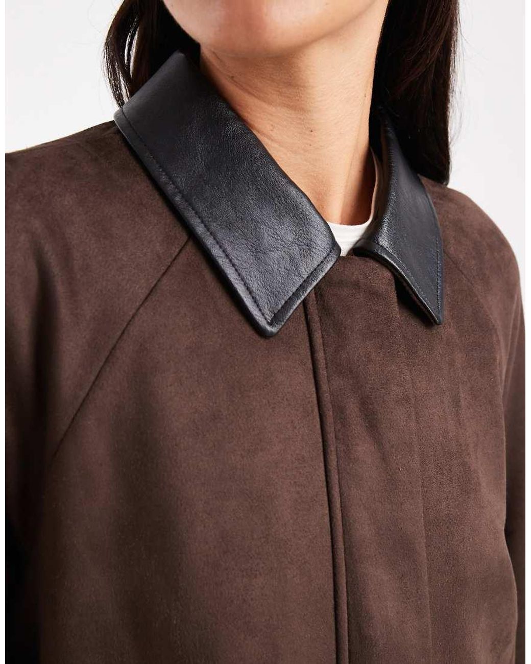 ONLY Brown Faux Suede Jacket With Contrast Collar