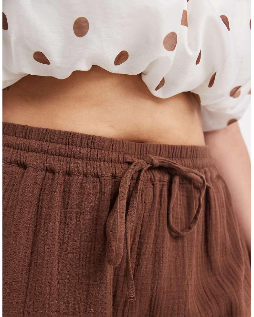 ONLY Brown Wide Leg Cheesecloth Trouser