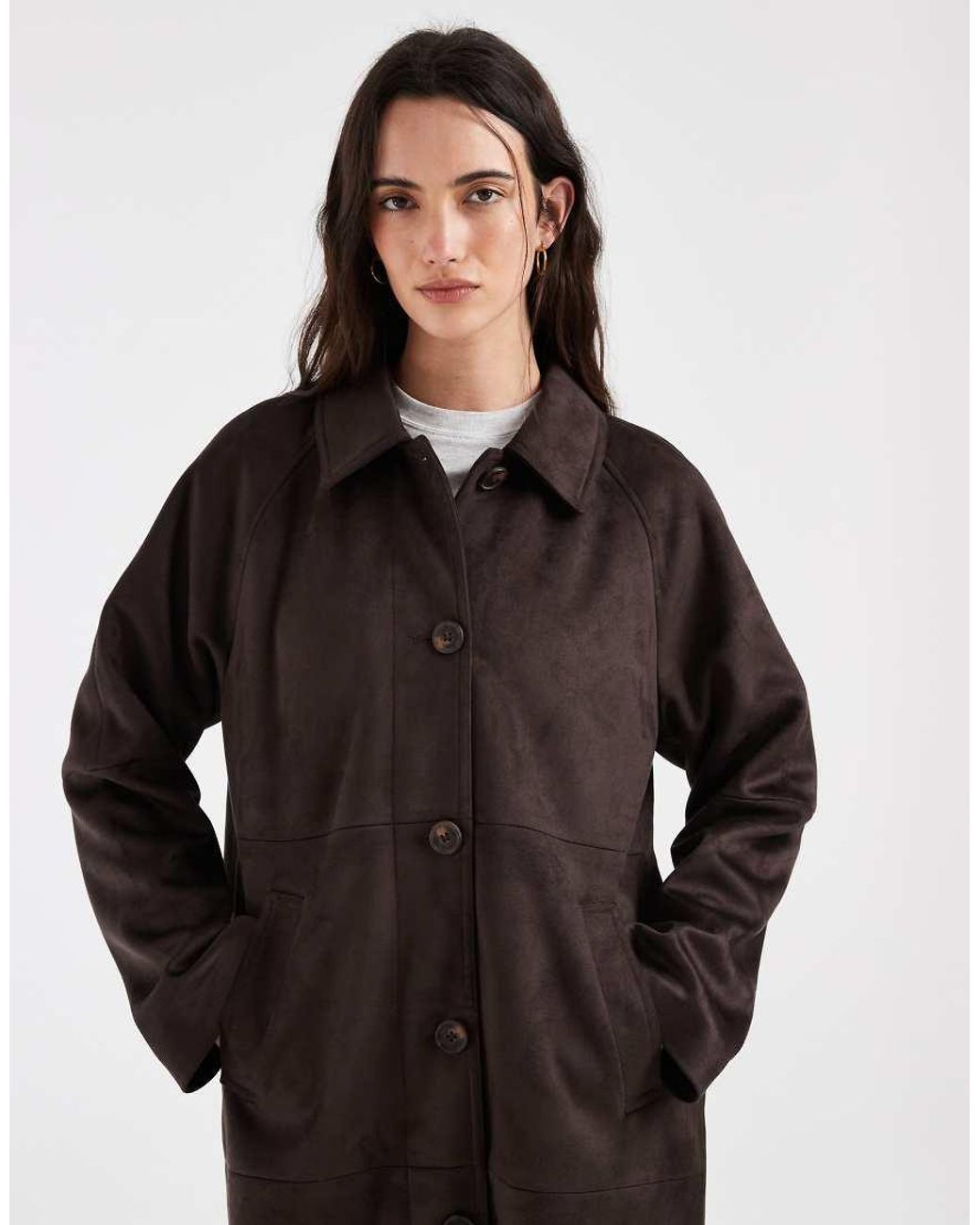 ONLY Black Faux Suede Mac Coat
