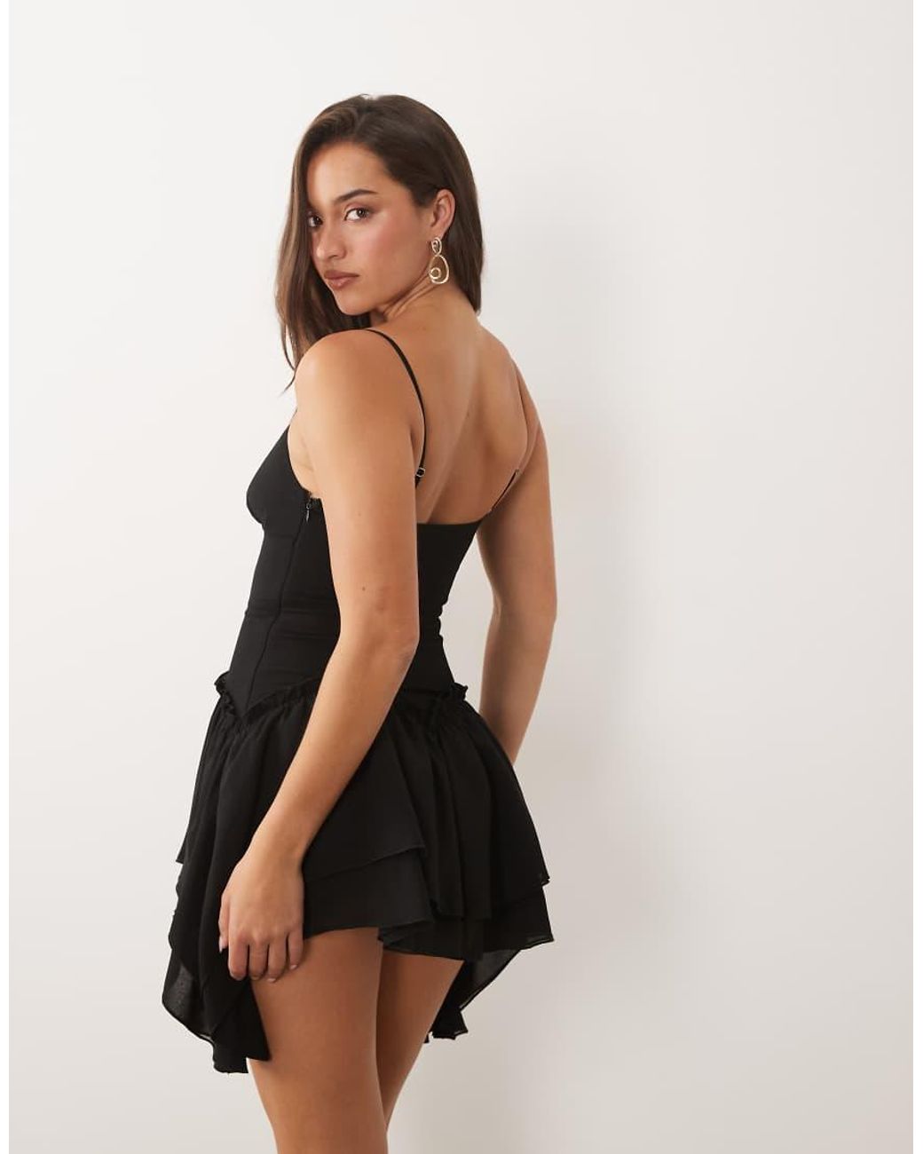 Missy Empire Black Cami Ruffle Tiered Hem Mini Dress