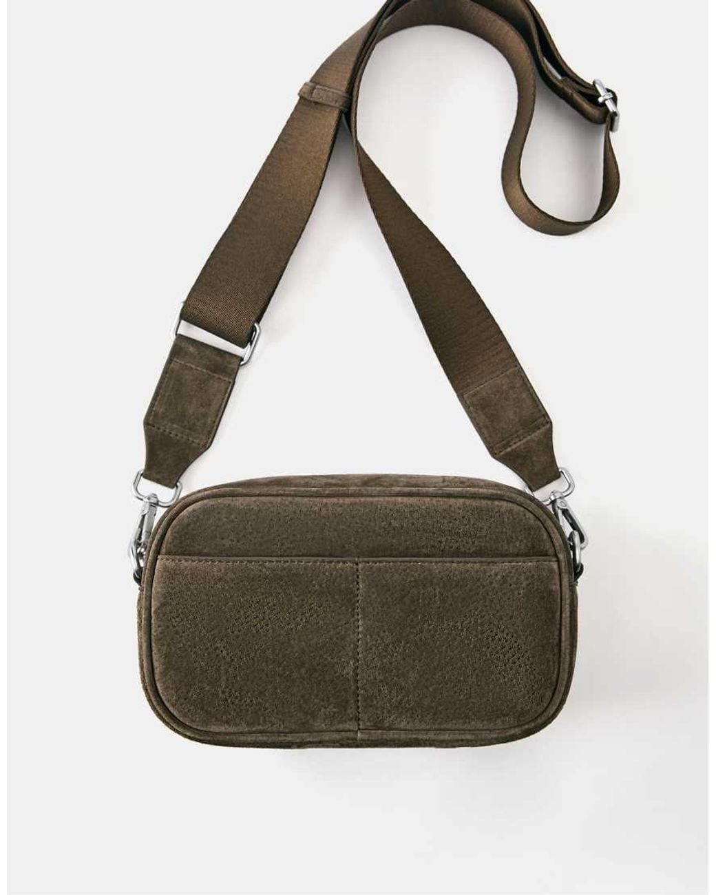 Pull&Bear Gray Leather Crossbody Bag for men