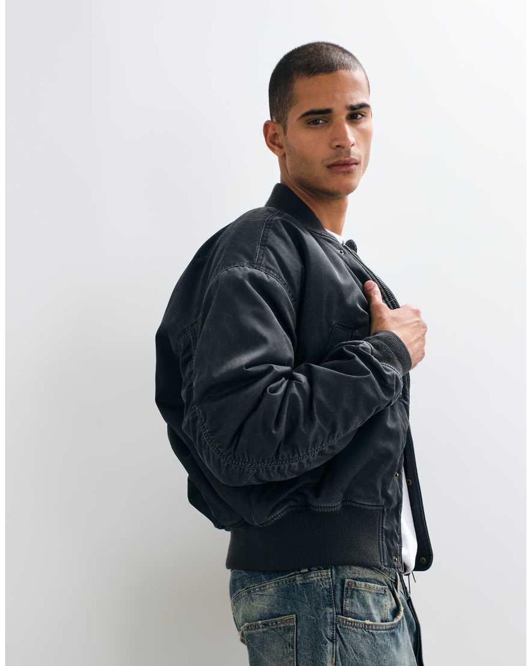 Weekday Blue Bomber With Gathered Sleeve And Back Detail for men