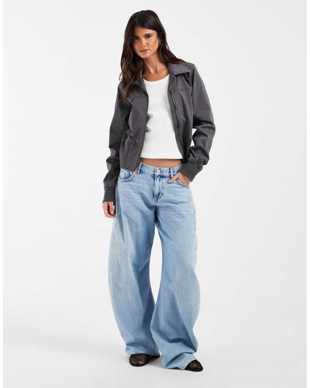Hollister Gray Y2K Mock Neck Twill Fitted Jacket