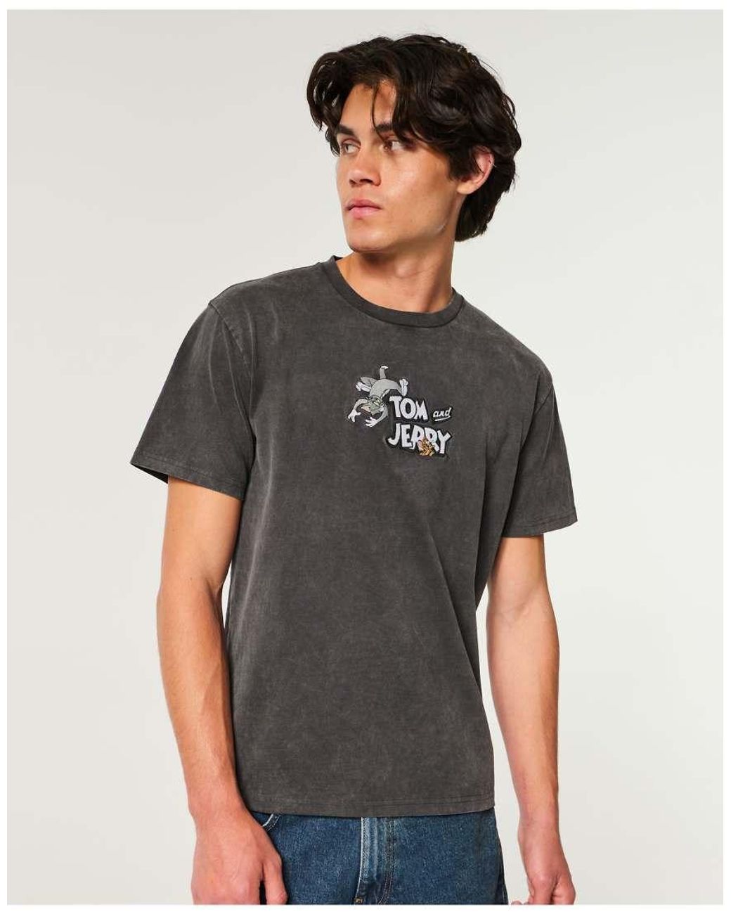 Hollister Gray Relaxed Tom And Jerry Graphic Tee for men