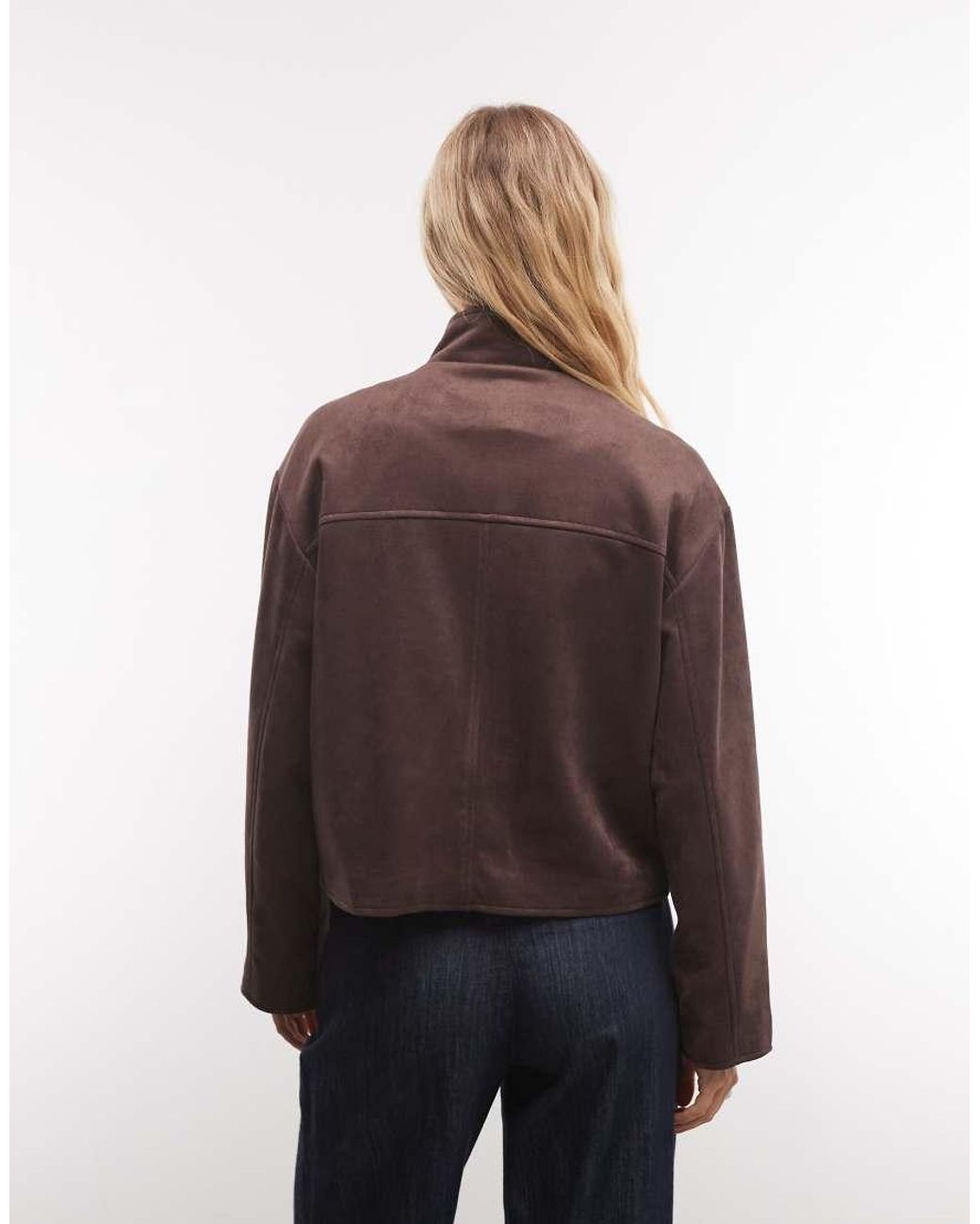 French Connection Brown Faux Suede Funnel Neck Jacket