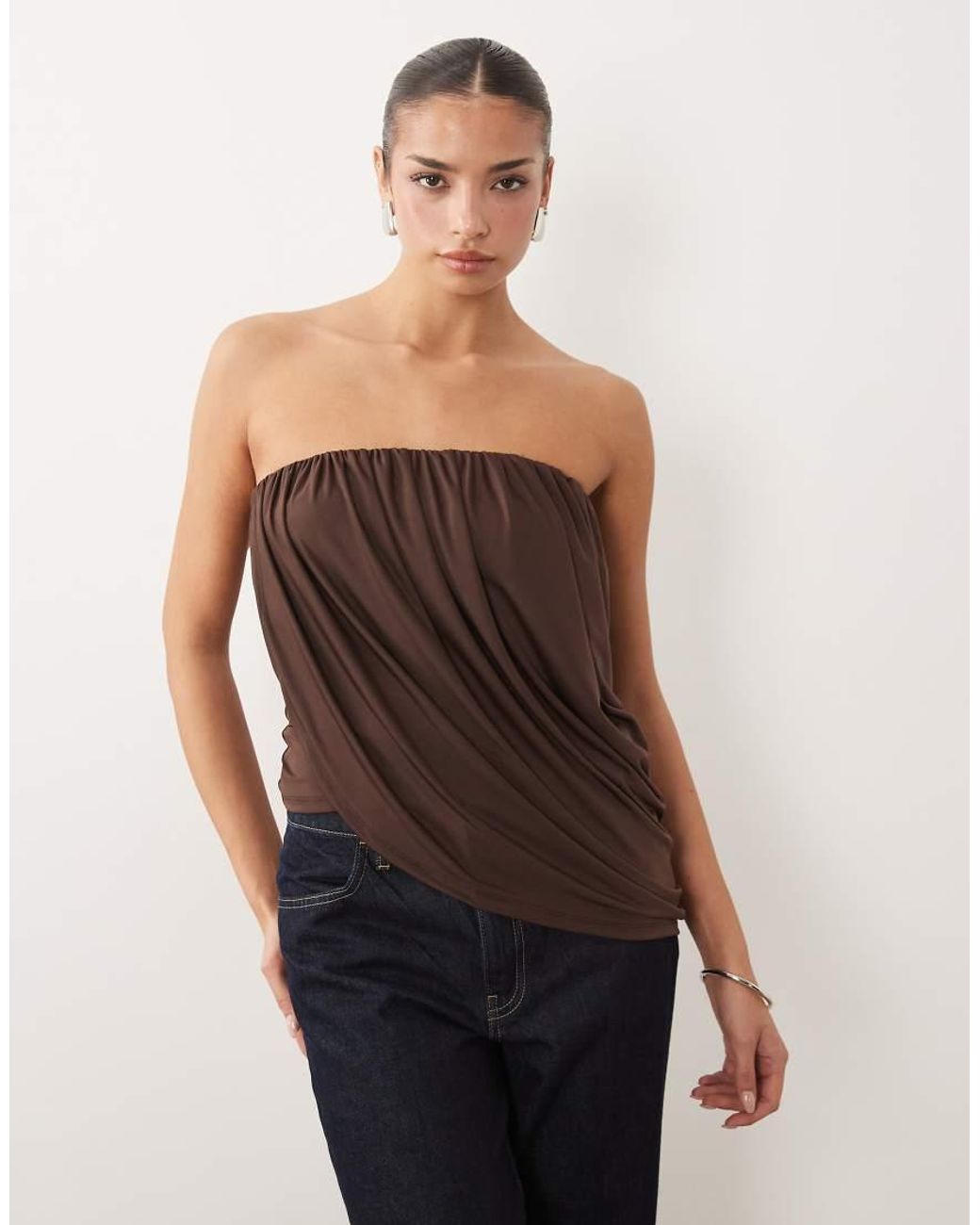 ASOS Brown Slinky Asymmetric Drape Bandeau Top