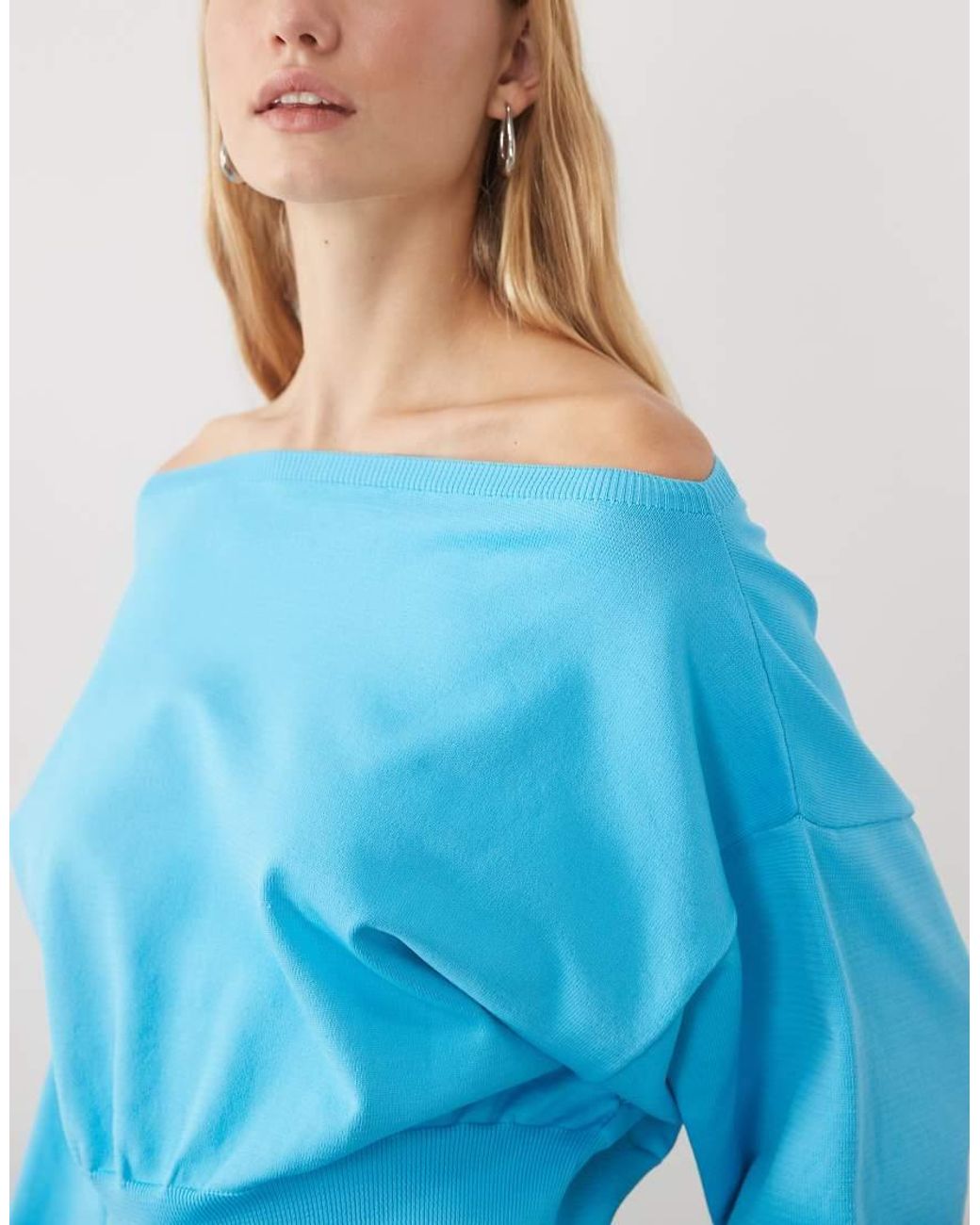 ASOS Blue Knitted Off Shoulder Jumper