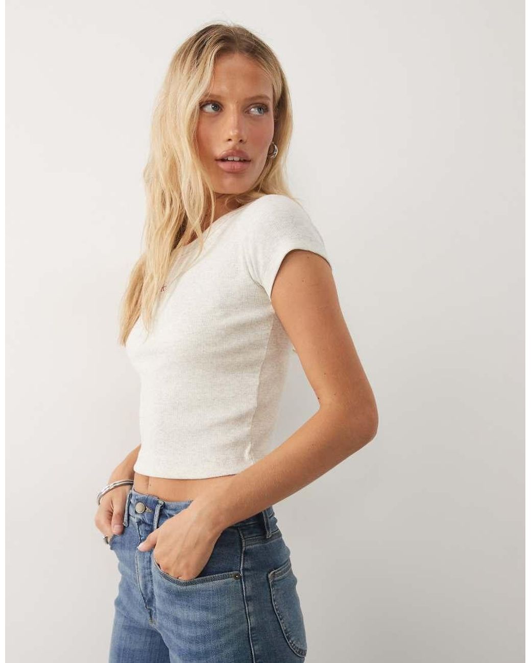 Calvin Klein Natural Woven Label Ribbed Baby Tee T-Shirt