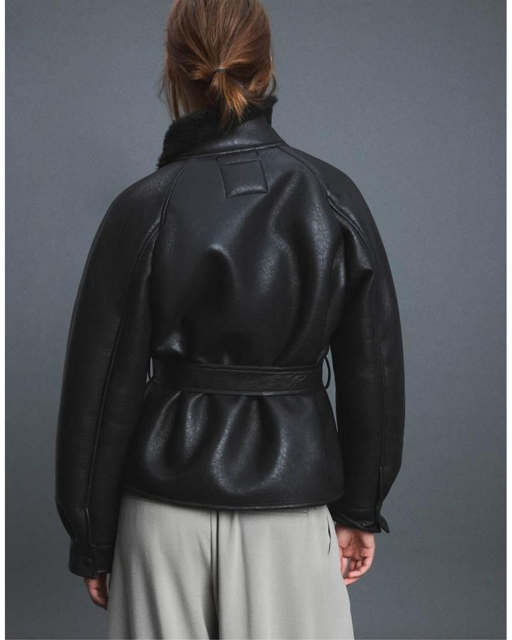 Stradivarius Black Leather Effect Double-faced High Neck Jacket