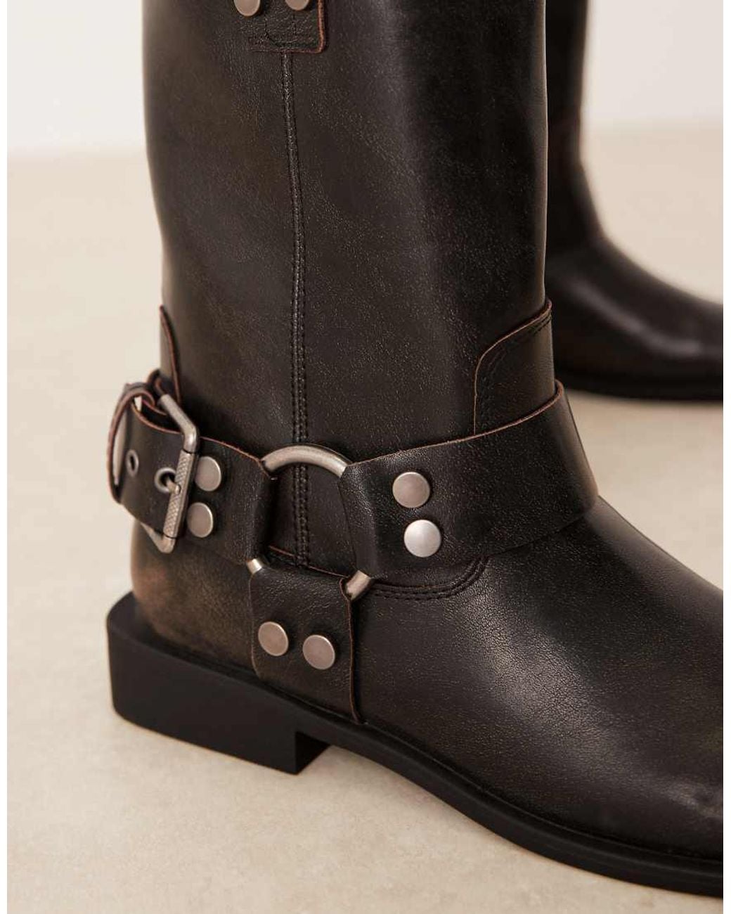 ASOS Black Wide Fit Arley Flat Biker Boots