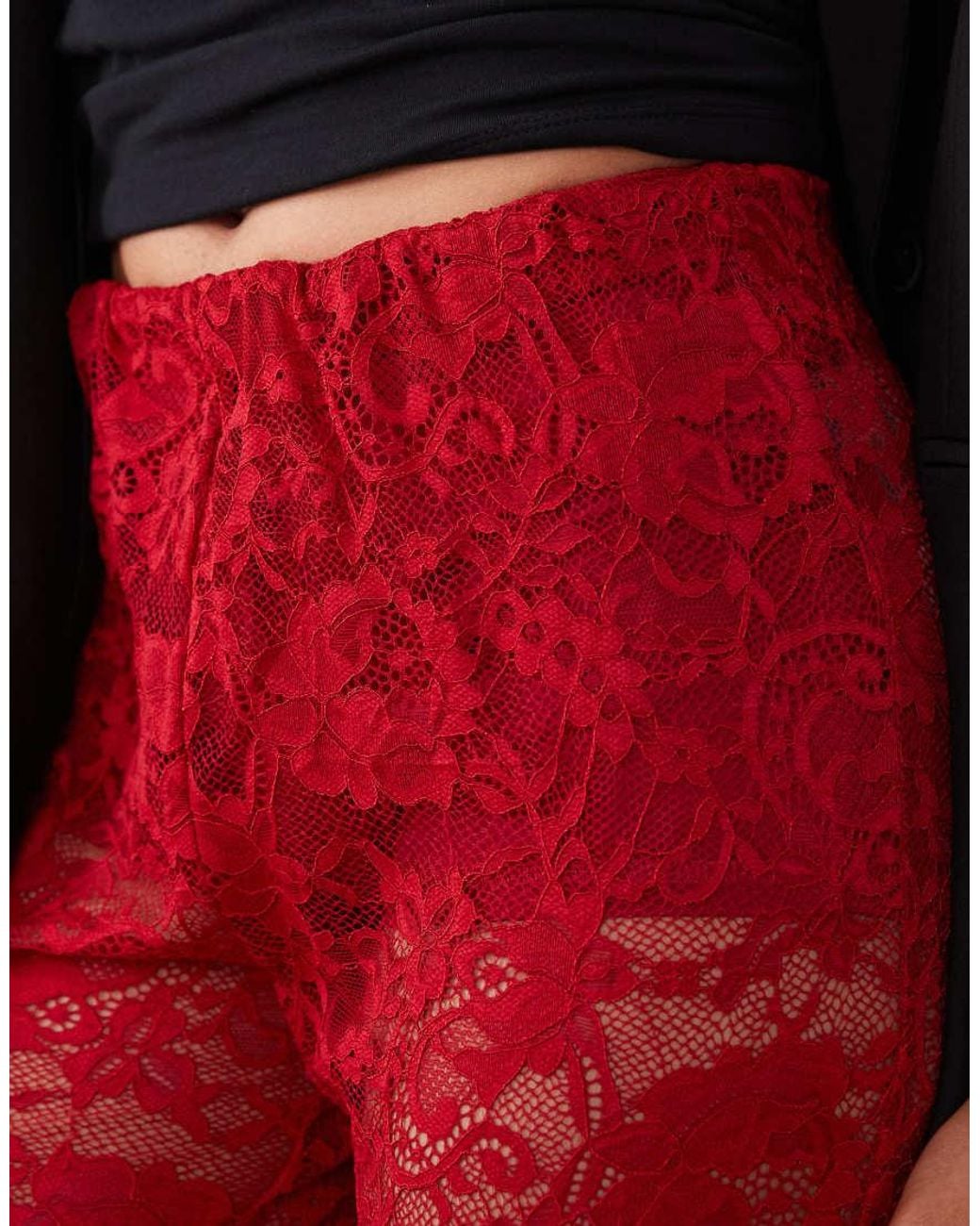 Never Fully Dressed Red Lace Wide Leg Trousers