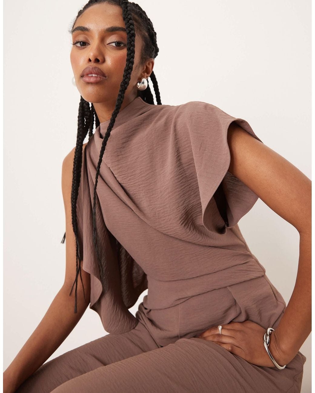 ASOS Brown Asym Drape Neck Jumpsuit