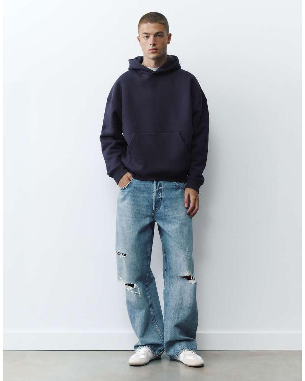 Pull&Bear Blue Boxy Fit Hoodie for men